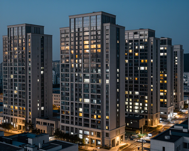 Modern Korean Apartment Complex at Dusk