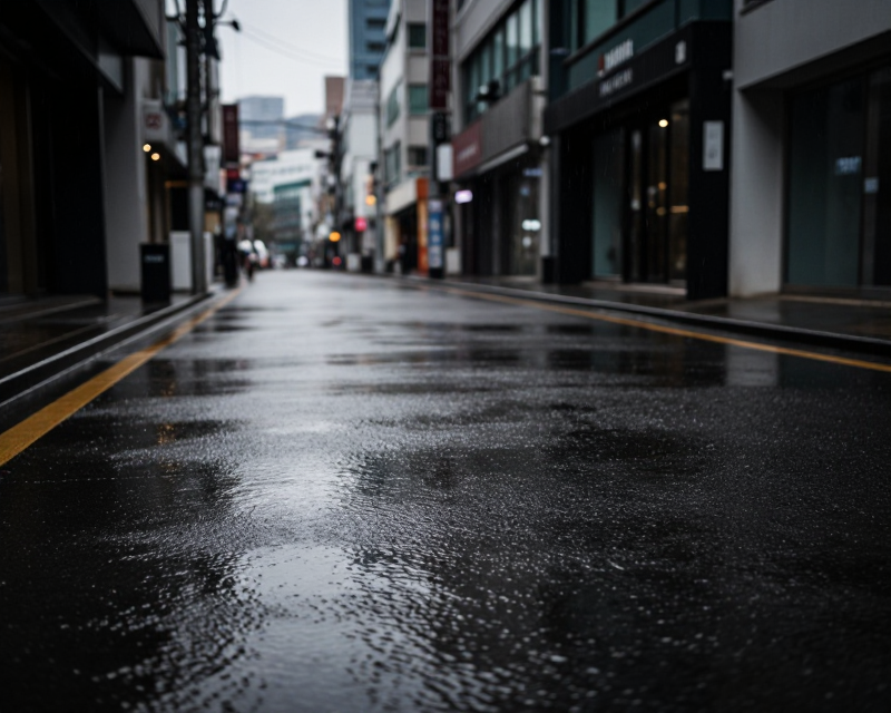 Rainy Urban Atmosphere in South Korea